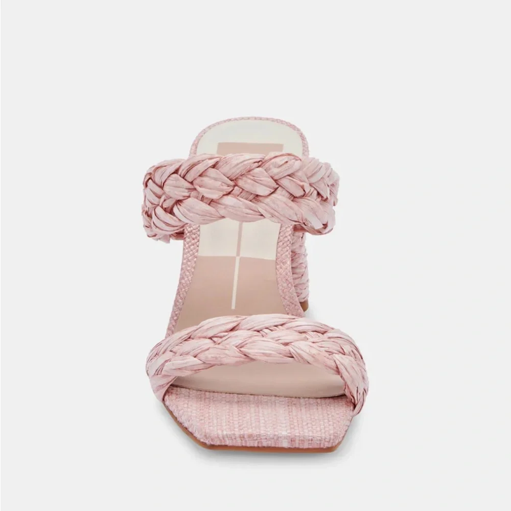 DOLCE VITA Paily Pink Raffia Straw Block Sandal Heels 9.5 ( G‎ 115)